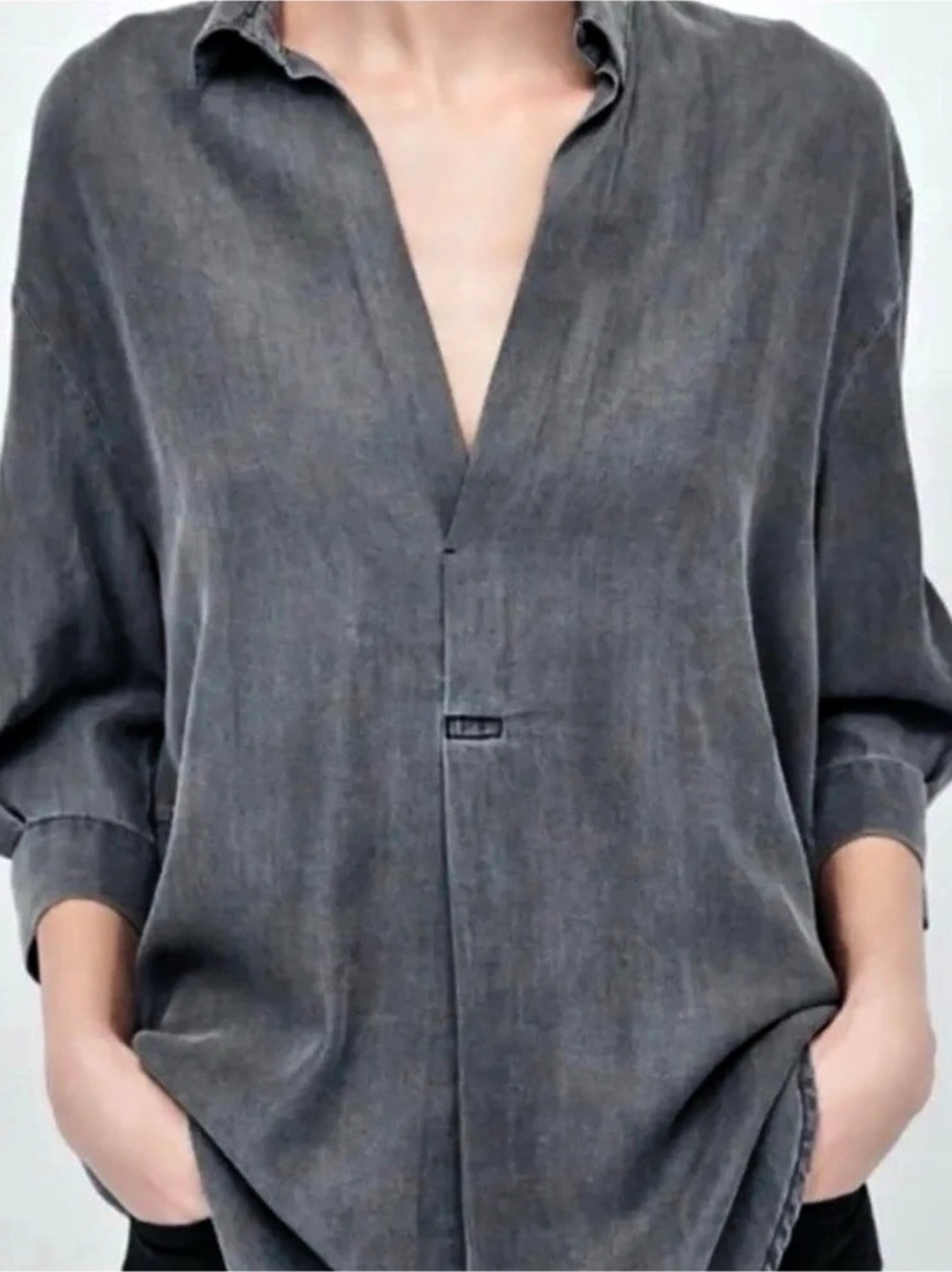 Zara Woman Gray Denim Tunic Shirt